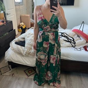 Free people multi colored floral jumpsuit silk